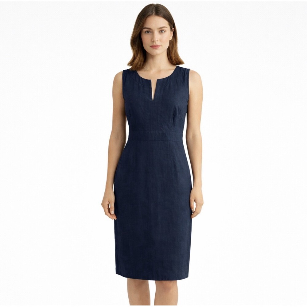 Boden Women's Sleeveless Sheath Dress US 6R Navy Blue 100% Cotton Office Classic